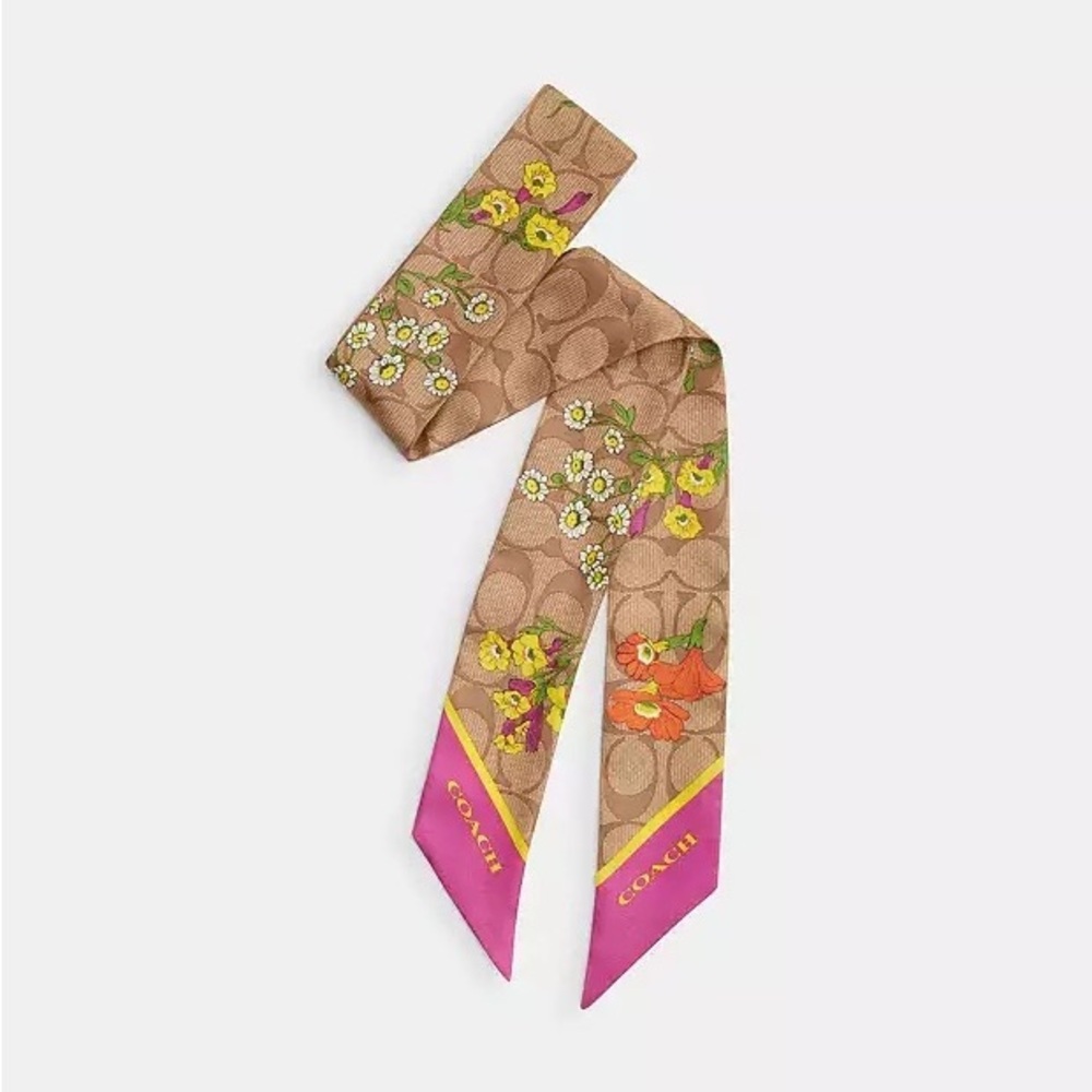 NWT Coach signature silk skinny scarf
